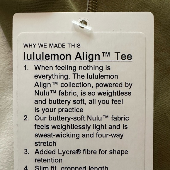 Lululemon Align Tee Olive Green Tee - Picture 5 of 5